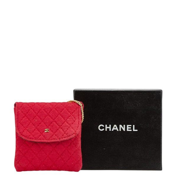 シャネル マトラッセ ココマーク ミニ チェーン ショルダーバッグ レッド コットン レディース CHANEL 【中古】
