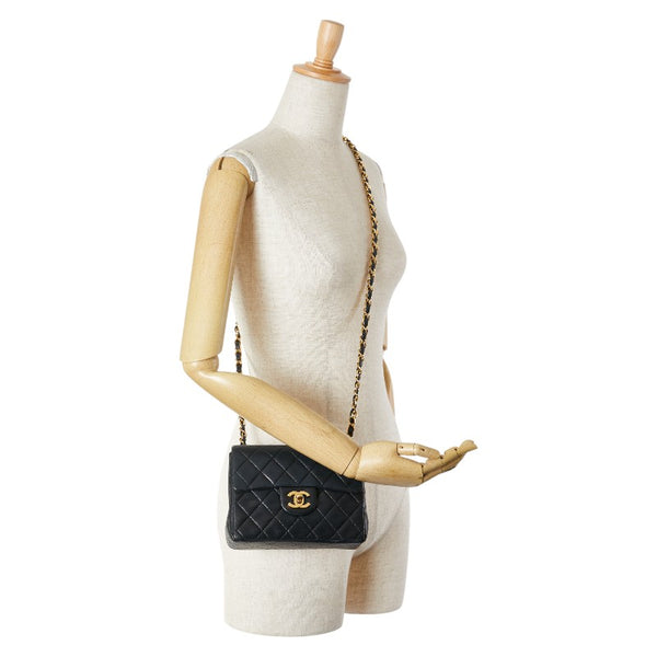 シャネル マトラッセ ココマーク チェーン ショルダーバッグ ブラック ラムスキン レディース CHANEL 【中古】