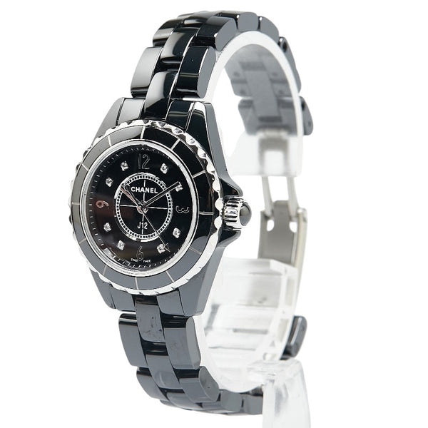 シャネル J12 8Pダイヤ 腕時計 H2569 クオーツ ブラック文字盤 セラミック ステンレススチール レディース CHANEL 【中古】