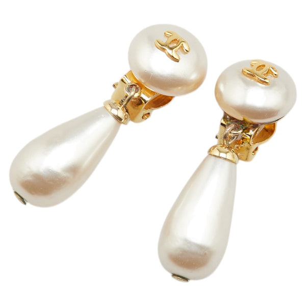 シャネル ココマーク フェイクパール イヤリング ホワイト ゴールド メッキ レディース CHANEL 【中古】