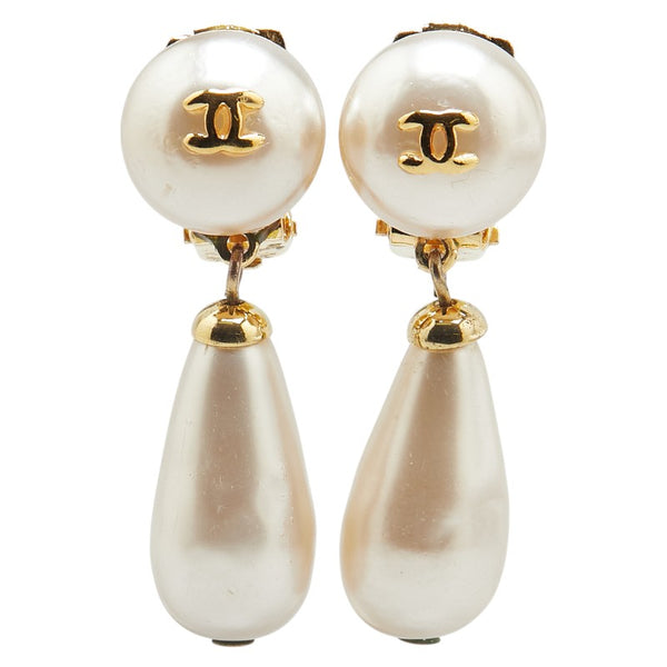 シャネル ココマーク フェイクパール イヤリング ホワイト ゴールド メッキ レディース CHANEL 【中古】