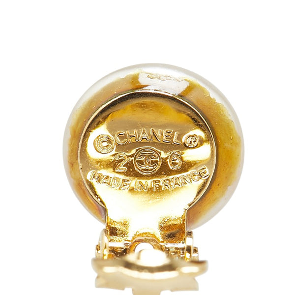 シャネル ココマーク フェイクパール イヤリング ホワイト ゴールド メッキ レディース CHANEL 【中古】