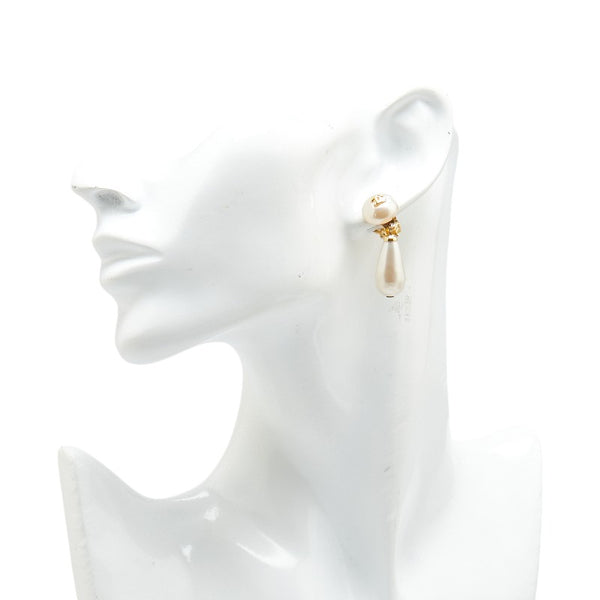 シャネル ココマーク フェイクパール イヤリング ホワイト ゴールド メッキ レディース CHANEL 【中古】