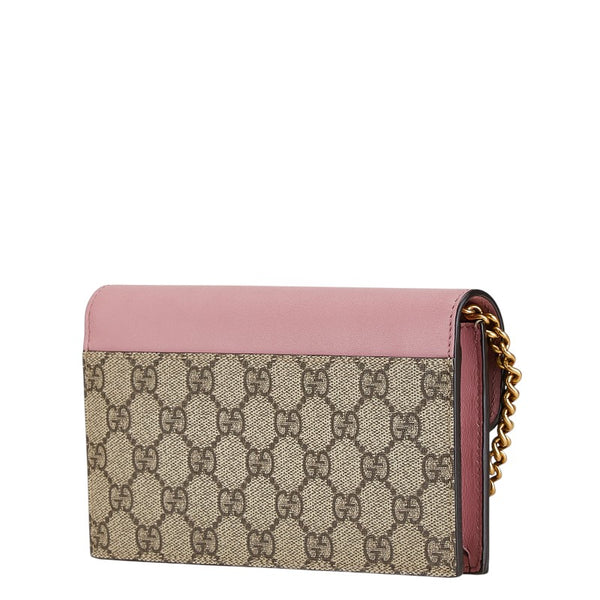 グッチ GGスプリーム パール チェーンウォレット ショルダーバッグ 長財布 431478 ピンク ベージュ PVC レザー レディース GUCCI 【中古】