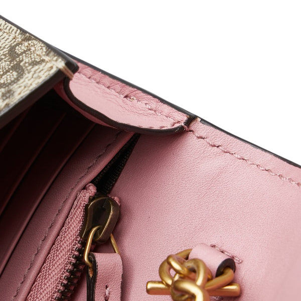 グッチ GGスプリーム パール チェーンウォレット ショルダーバッグ 長財布 431478 ピンク ベージュ PVC レザー レディース GUCCI 【中古】