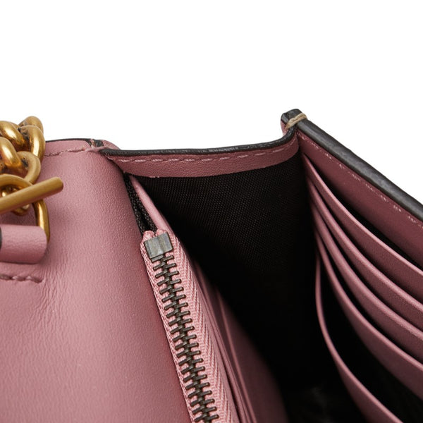 グッチ GGスプリーム パール チェーンウォレット ショルダーバッグ 長財布 431478 ピンク ベージュ PVC レザー レディース GUCCI 【中古】