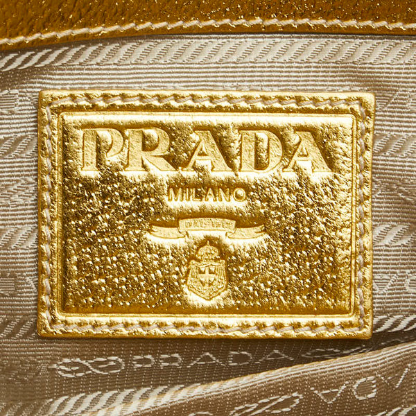 プラダ 三角ロゴプレート チェーン ハンドバッグ BL0352 ベージュ ゴールド ストロー レザー レディース PRADA 【中古】