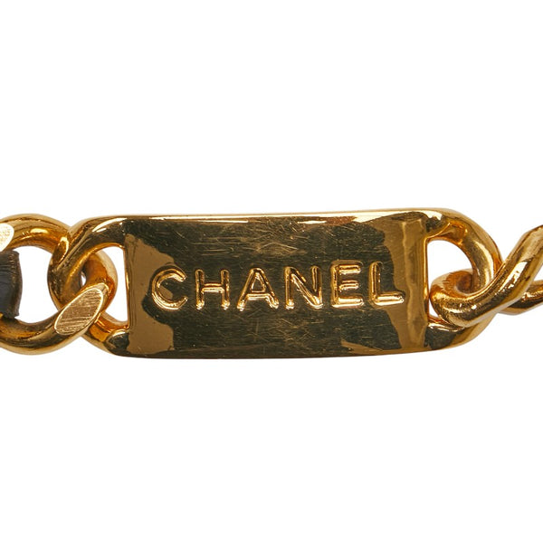 シャネル チェーン ロゴプレート メダリオン ベルト ブラック ゴールド レザー メッキ レディース CHANEL 【中古】
