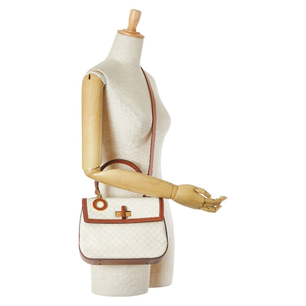 セリーヌ マカダム ハンドバッグ ショルダーバッグ 2WAY ホワイト ブラウン PVC レザー レディース CELINE 【中古】