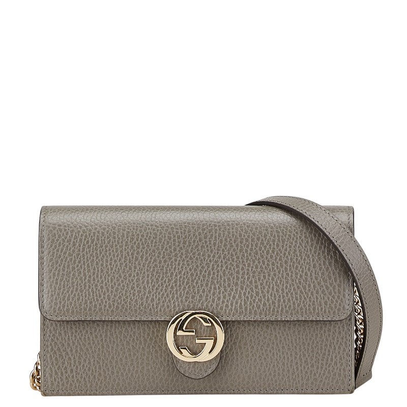グッチ インターロッキングG 斜め掛け チェーン ショルダバッグ ウォレット 510314 グレー レザー レディース GUCCI 【中古】