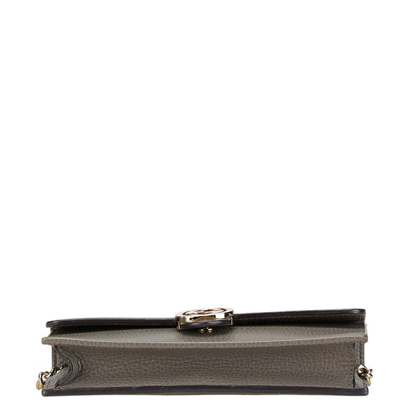 グッチ インターロッキングG 斜め掛け チェーン ショルダバッグ ウォレット 510314 グレー レザー レディース GUCCI 【中古】