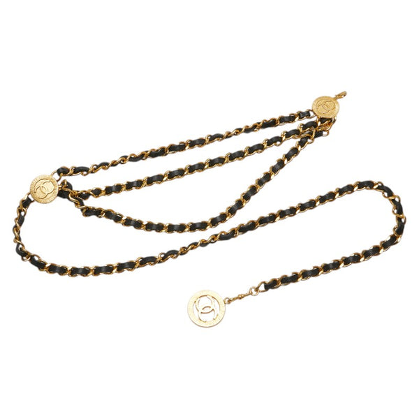 シャネル ココマーク チェーン ベルト ゴールド ブラック メッキ レザー レディース CHANEL 【中古】