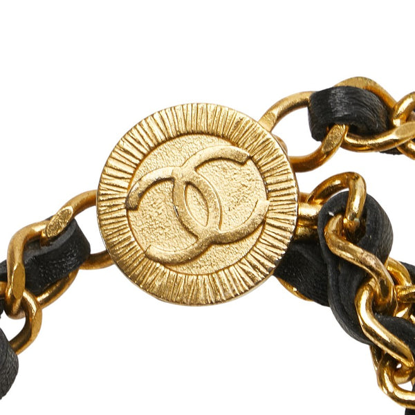 シャネル ココマーク チェーン ベルト ゴールド ブラック メッキ レザー レディース CHANEL 【中古】