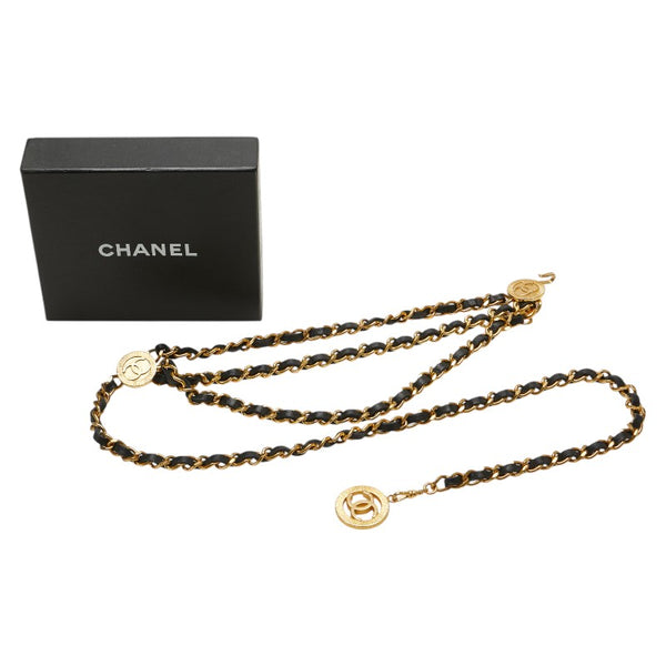 シャネル ココマーク チェーン ベルト ゴールド ブラック メッキ レザー レディース CHANEL 【中古】