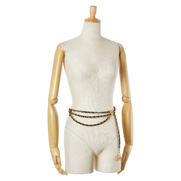 シャネル ココマーク チェーン ベルト ゴールド ブラック メッキ レザー レディース CHANEL 【中古】