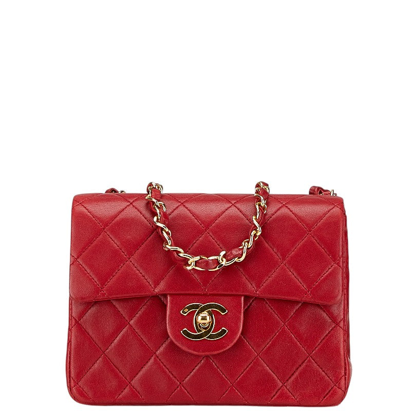 シャネル ココマーク ミニマトラッセ18 斜め掛け チェーン ショルダーバッグ レッド ラムスキン レディース CHANEL 【中古】
