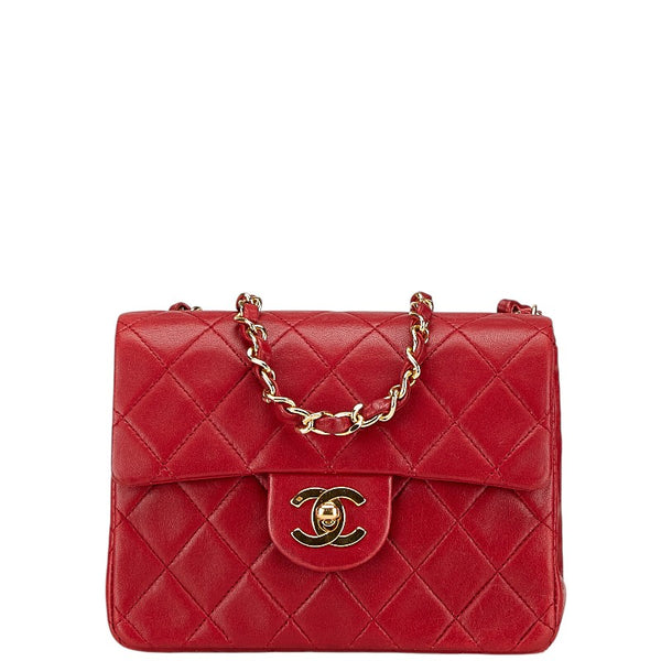 シャネル ココマーク ミニマトラッセ18 斜め掛け チェーン ショルダーバッグ レッド ラムスキン レディース CHANEL 【中古】