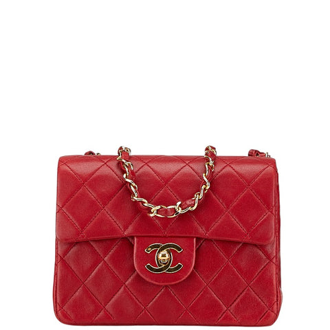 シャネル ココマーク ミニマトラッセ18 斜め掛け チェーン ショルダーバッグ レッド ラムスキン レディース CHANEL 【中古】