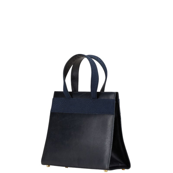 サルヴァトーレフェラガモ ヴァラリボン ハンドバッグ ショルダーバッグ 2WAY ネイビー レザー キャンバス レディース Salvatore Ferragamo 【中古】