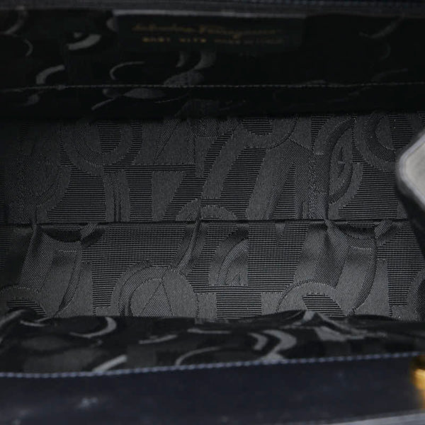 サルヴァトーレフェラガモ ヴァラリボン ハンドバッグ ショルダーバッグ 2WAY ネイビー レザー キャンバス レディース Salvatore Ferragamo 【中古】