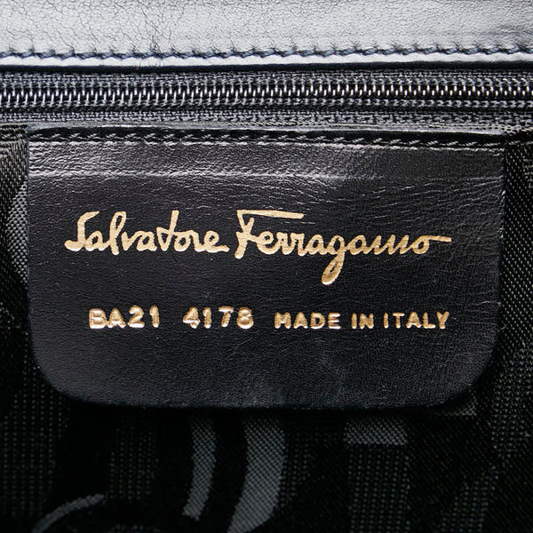 サルヴァトーレフェラガモ ヴァラリボン ハンドバッグ ショルダーバッグ 2WAY ネイビー レザー キャンバス レディース Salvatore Ferragamo 【中古】