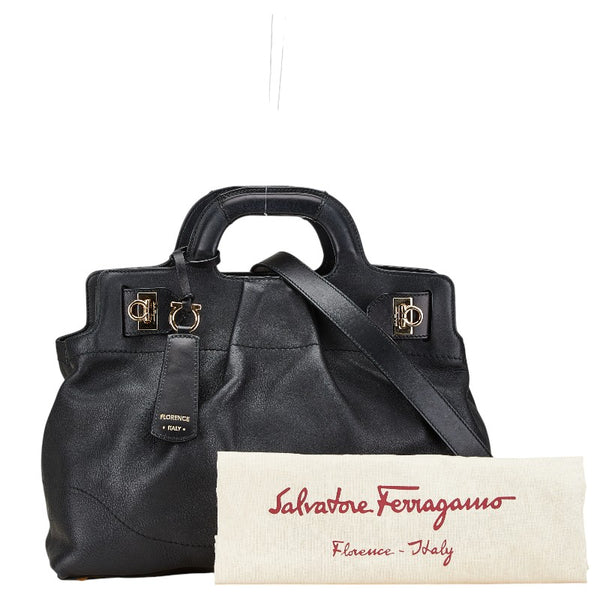 サルヴァトーレフェラガモ ガンチーニ ハンドバッグ ショルダーバッグ 2WAY AB-21 C537 ブラック レザー レディース Salvatore Ferragamo 【中古】