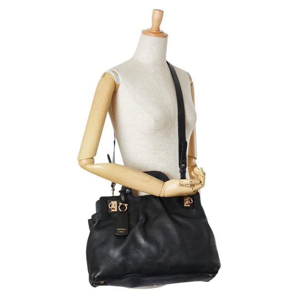 サルヴァトーレフェラガモ ガンチーニ ハンドバッグ ショルダーバッグ 2WAY AB-21 C537 ブラック レザー レディース Salvatore Ferragamo 【中古】