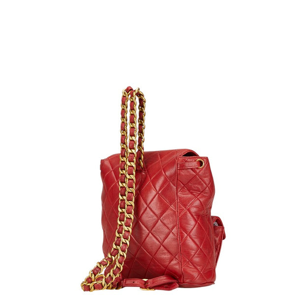 シャネル マトラッセ ココマーク リュック バックパック レッド ラムスキン レディース CHANEL 【中古】