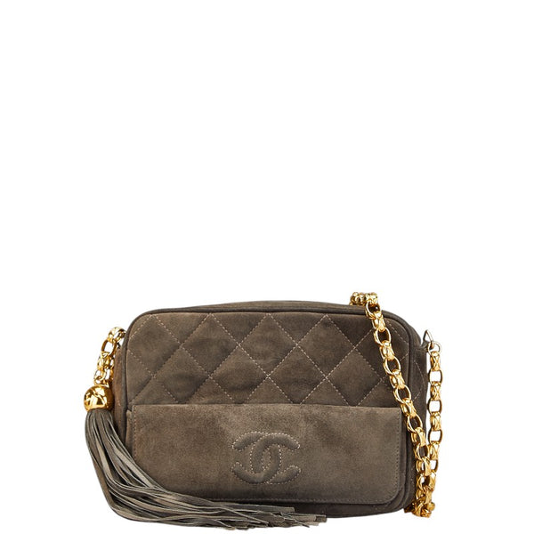 シャネル マトラッセ ココマーク フリンジ チェーン ショルダーバッグ グレー ゴールド スウェード レディース CHANEL 【中古】