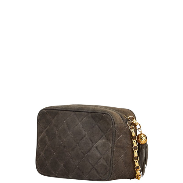 シャネル マトラッセ ココマーク フリンジ チェーン ショルダーバッグ グレー ゴールド スウェード レディース CHANEL 【中古】