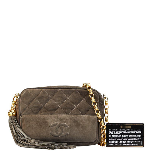 シャネル マトラッセ ココマーク フリンジ チェーン ショルダーバッグ グレー ゴールド スウェード レディース CHANEL 【中古】