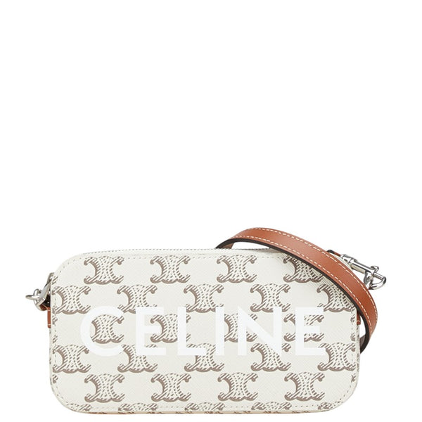セリーヌ トリオンフ ホリゾンタル ポーチ ショルダーバッグ ホワイト ブラウン PVC レザー レディース CELINE 【中古】