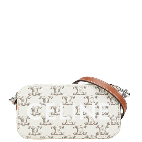 セリーヌ トリオンフ ホリゾンタル ポーチ ショルダーバッグ ホワイト ブラウン PVC レザー レディース CELINE 【中古】