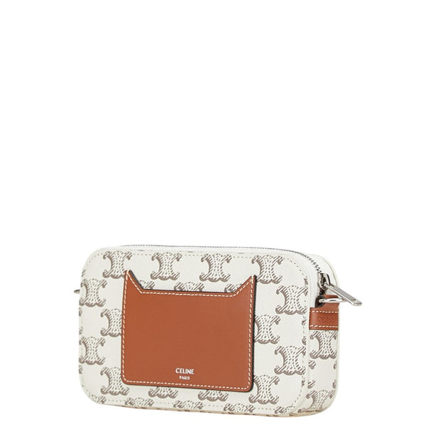 セリーヌ トリオンフ ホリゾンタル ポーチ ショルダーバッグ ホワイト ブラウン PVC レザー レディース CELINE 【中古】