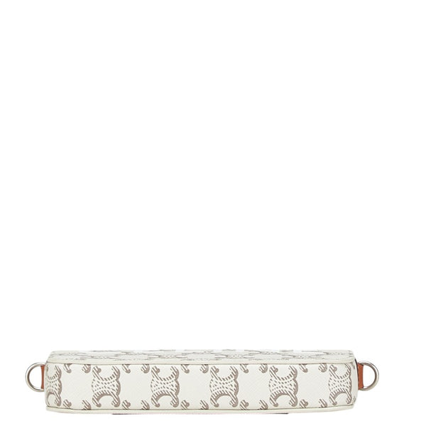 セリーヌ トリオンフ ホリゾンタル ポーチ ショルダーバッグ ホワイト ブラウン PVC レザー レディース CELINE 【中古】