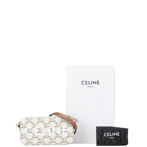 セリーヌ トリオンフ ホリゾンタル ポーチ ショルダーバッグ ホワイト ブラウン PVC レザー レディース CELINE 【中古】