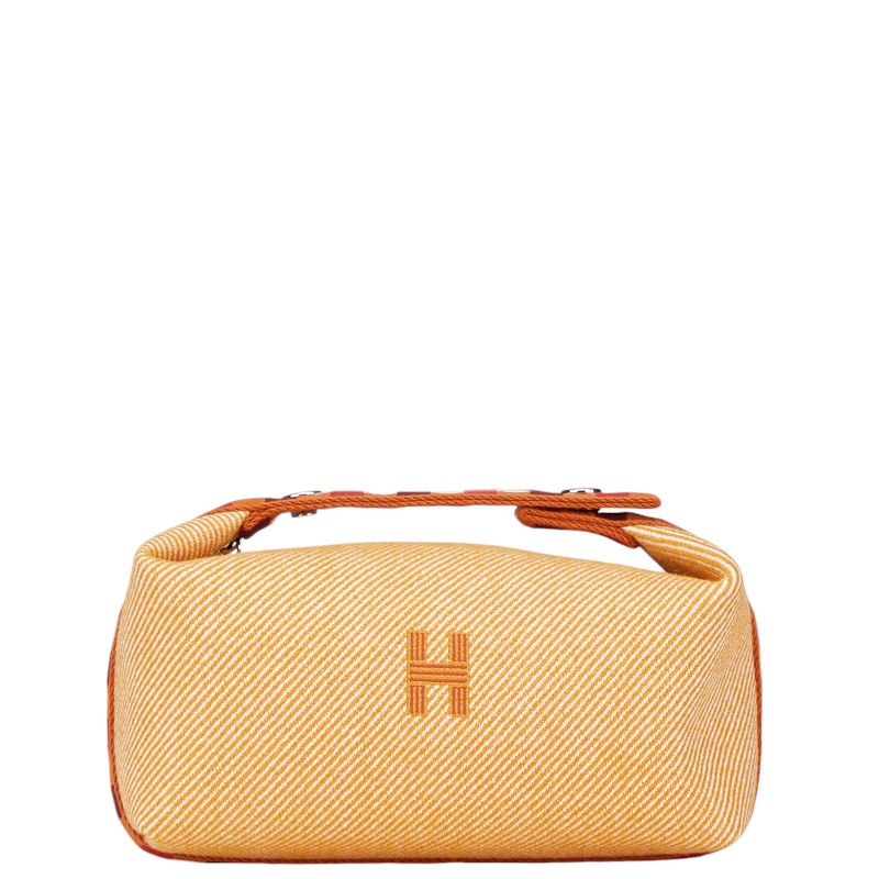 エルメス ブリッド ア ブラックPM ポーチ ミニハンドバッグ フォーヴ オレンジ ウール コットン レディース HERMES 【中古】