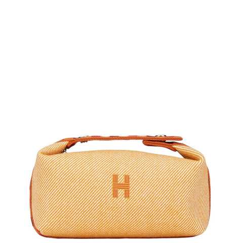 エルメス ブリッド ア ブラックPM ポーチ ミニハンドバッグ フォーヴ オレンジ ウール コットン レディース HERMES 【中古】