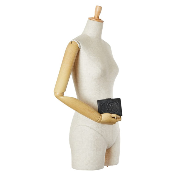 シャネル ココマーク 二つ折り財布 ブラック キャビアスキン レディース CHANEL 【中古】