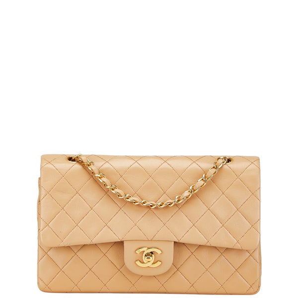 シャネル マトラッセ25 ダブルフラップ ココマーク チェーン ショルダーバッグ ベージュ オレンジ ラムスキン レディース CHANEL 【中古】