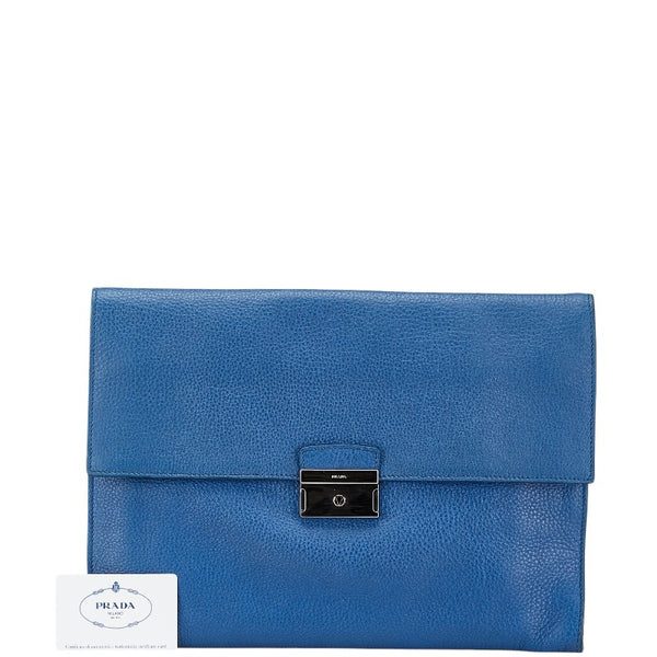 プラダ ロゴ クラッチバッグ ブルー レザー レディース PRADA 【中古】