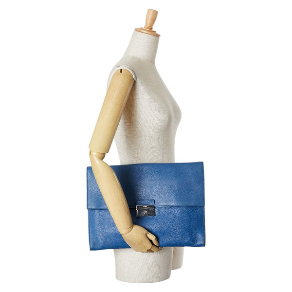 プラダ ロゴ クラッチバッグ ブルー レザー レディース PRADA 【中古】