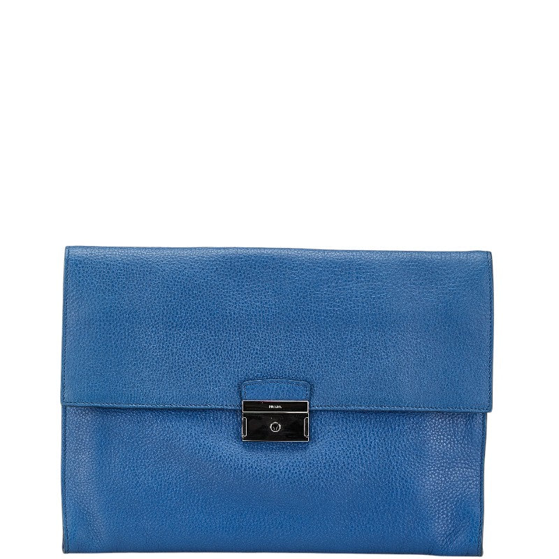 プラダ ロゴ クラッチバッグ ブルー レザー レディース PRADA 【中古】