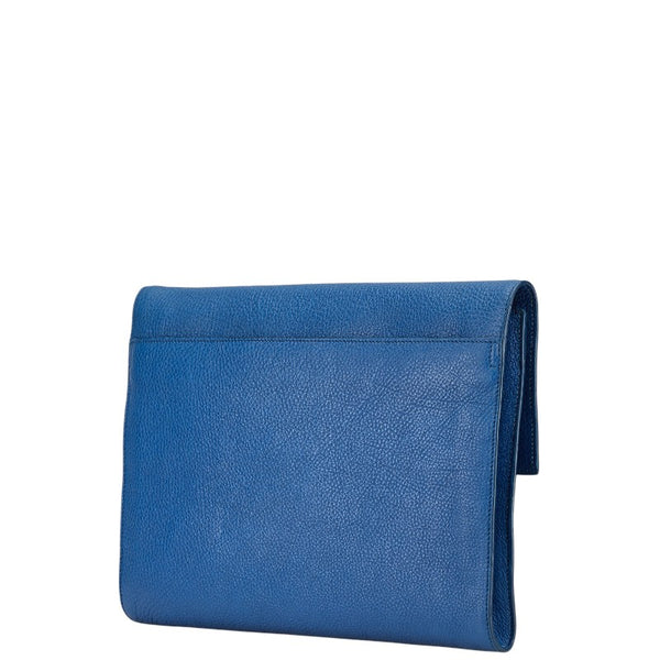 プラダ ロゴ クラッチバッグ ブルー レザー レディース PRADA 【中古】
