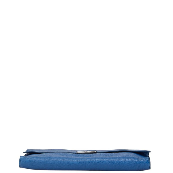 プラダ ロゴ クラッチバッグ ブルー レザー レディース PRADA 【中古】