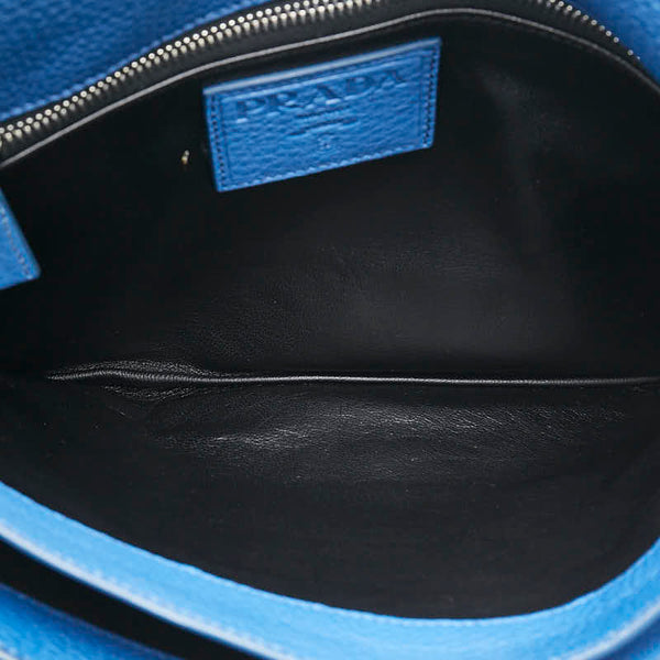 プラダ ロゴ クラッチバッグ ブルー レザー レディース PRADA 【中古】