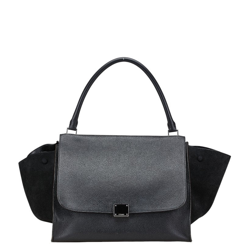 セリーヌ トラペーズ ハンドバッグ ブラック レザー スエード レディース CELINE 【中古】