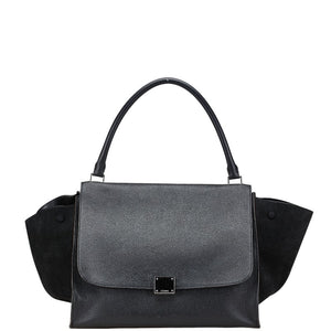 セリーヌ トラペーズ ハンドバッグ ブラック レザー スエード レディース CELINE 【中古】