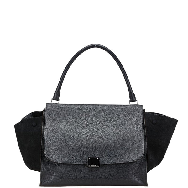 セリーヌ トラペーズ ハンドバッグ ブラック レザー スエード レディース CELINE 【中古】
