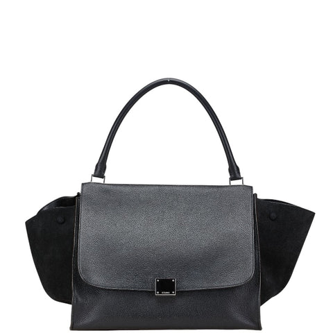 セリーヌ トラペーズ ハンドバッグ ブラック レザー スエード レディース CELINE 【中古】